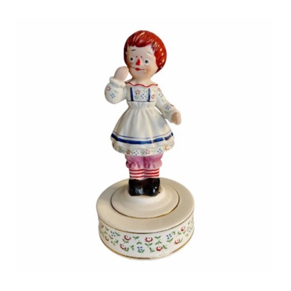 Vintage 1971 Bobbs Merrill Raggedy Ann Figurine Music Box Toyland